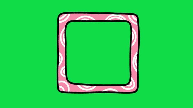 2D Hand Drawn Pink Arch Patterned Square Frame Overlay on Green Screen Background