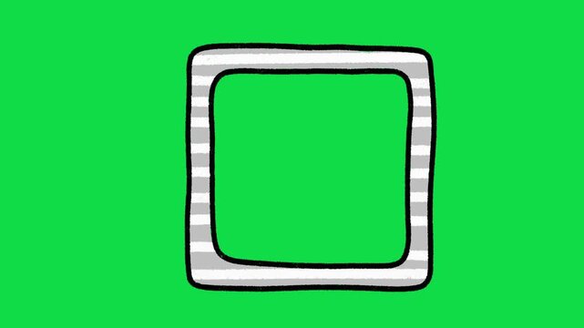 2D Hand Drawn Gray Striped Square Frame Overlay on Green Screen Background