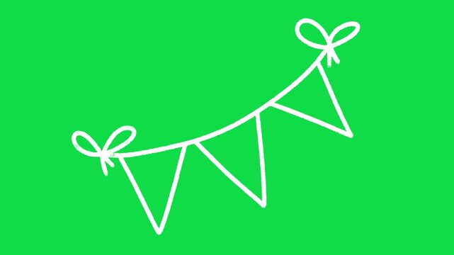 2D Hand Drawn White Party Bunting Garland Banner Animation Overlay Green Screen Background
