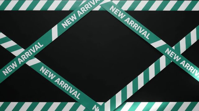 New arrival warning tape creates a stylized frame around an open center area to draw attention to fresh product launches and seasonal updates for effective visual merchandising and retail.