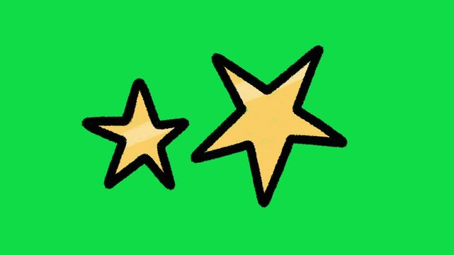 2D Hand Drawn Yellow Stars Animation Overlay on Green Screen Background