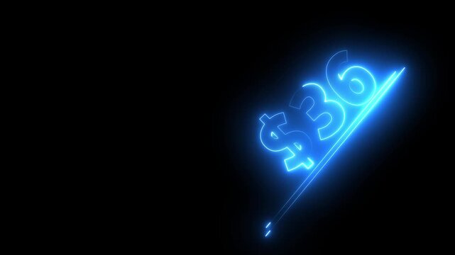 36 dollar number illustration. Neon dollar illustration from 36 number. on a black background.Financial dollar number animation on black background.