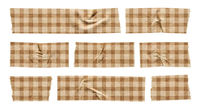 Set of brown plaid washi tape strips isolated on transparent background