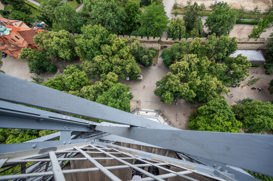 Looking Down through Petrin Lookout Tower in Prague