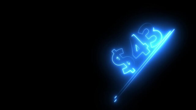 43 dollar number illustration. Neon dollar illustration from 43 number. on a black background.Financial dollar number animation on black background.