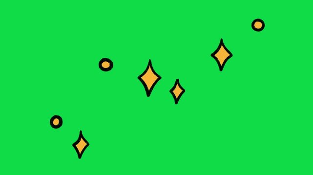 2D Hand Drawn Yellow Sparkles and Diamonds Animation Overlay on Green Screen Background