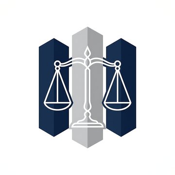 Law and justice symbol logo design with scales over geometric pillars