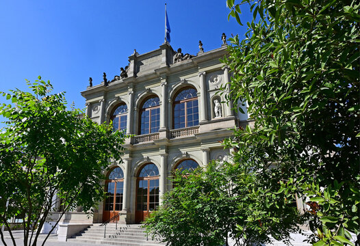 Geneva, Switzerland, Europe - 05.2026 : Conservatoire de Musique, founded in 1835 is the oldest music education institution in Europe, Franz Liszt was the teacher here, Place de Neuve, old town 