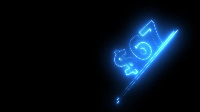 67 dollar number illustration. Neon dollar illustration from 67 number. on a black background.Financial dollar number animation on black background.