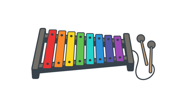 Colorful toy xylophone with rainbow keys and mallets isolated on white