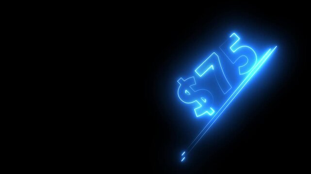 75 dollar number illustration. Neon dollar illustration from 75 number. on a black background.Financial dollar number animation on black background.