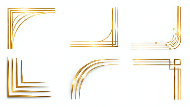 Elegant thin gold linear corner frames and geometric borders on a plain white background