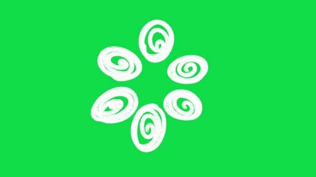 2D Hand Drawn White Spiral Flower Animation Overlay on Green Screen Background