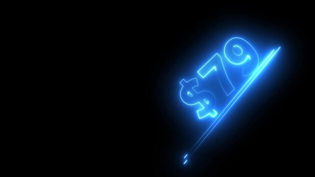 79 dollar number illustration. Neon dollar illustration from 79 number. on a black background.Financial dollar number animation on black background.