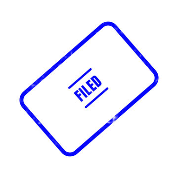 A vibrant blue filed stamp illustration stands alone on a clean white background symbolizing official documentation processes and meticulous record keeping practices