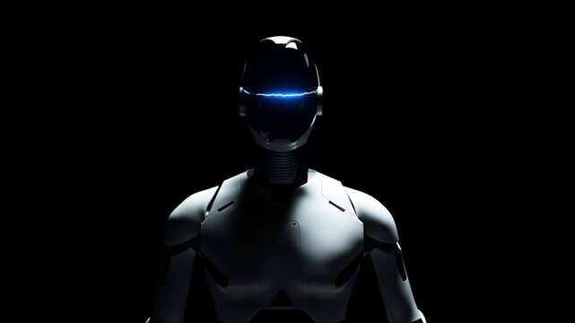 Humanoid robot assistant portrait on dark background loop animation