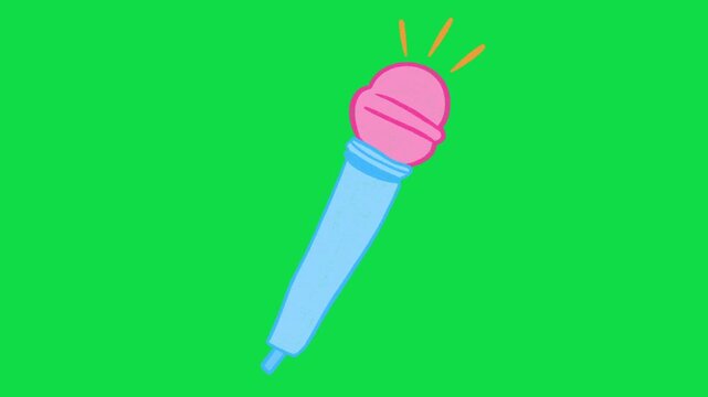 2D Hand Drawn Colorful Pink and Blue Microphone Animation Overlay on Green Screen Background