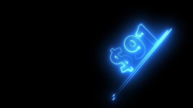 91 dollar number illustration. Neon dollar illustration from 91 number. on a black background.Financial dollar number animation on black background.