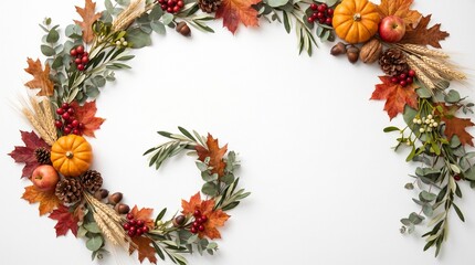 Fototapeta premium A beautiful thanksgiving wreath celebrating gratitude and the autumn harvest with natural elements and warm colors