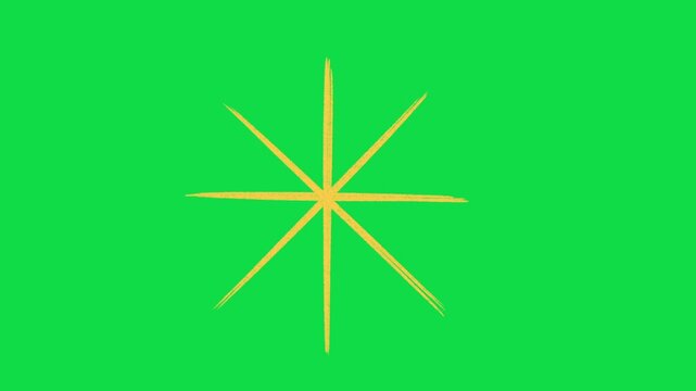 2D Hand Drawn Yellow Starburst Sparkle Lines Animation Overlay on Green Screen Background