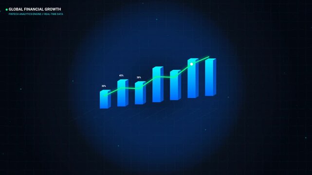 Global Financial Growth Digital HUD Display with Fintech Real-Time Data Analytics Motion Render