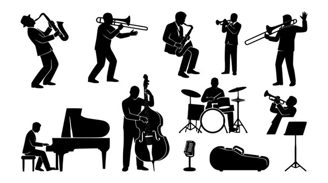 Contemporary Male Jazz Musicians Saxophone Trombone Vector Set