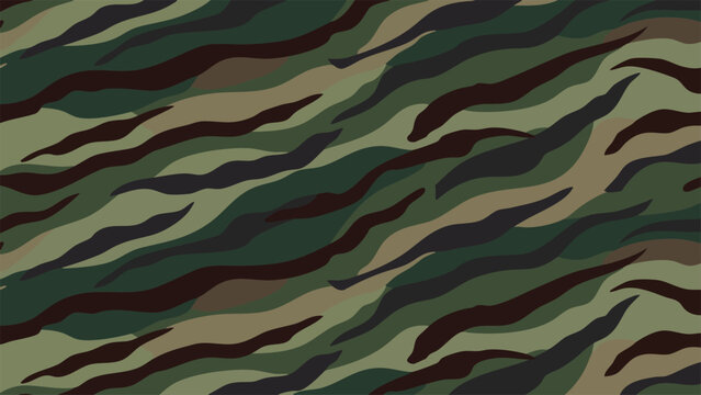 Interwoven Green Brown and Tan Camouflage Pattern with Flowing Lines