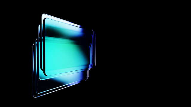 Iridescent glossy plates with chromatic dispersion a black background