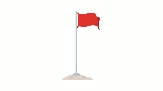 Red flag mounted on a metal pole stands firmly on the ground as a warning symbol indicating potential risks, hazards, or critical alerts in a professional business or project management context.