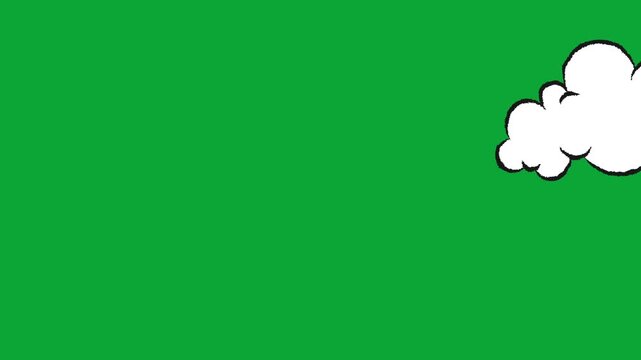 2D Hand Drawn Fluffy White Clouds Outline Animation Overlay on Green Screen Background