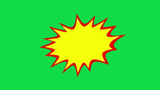 2D Hand Drawn Yellow Comic Starburst Speech Bubble Animation Overlay on Green Screen Background