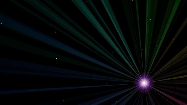 Abstract radiating colorful light rays emanating from a central bright star burst