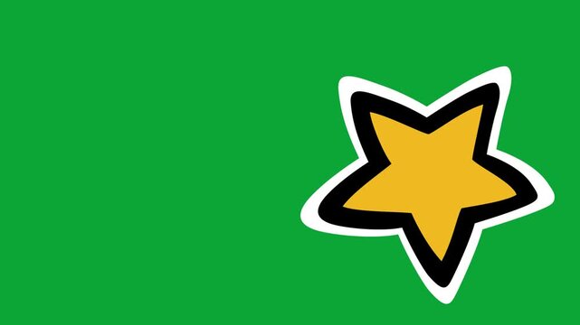 2D Hand Drawn Cute Yellow Star with Black Outline Animation Overlay on Green Screen Background