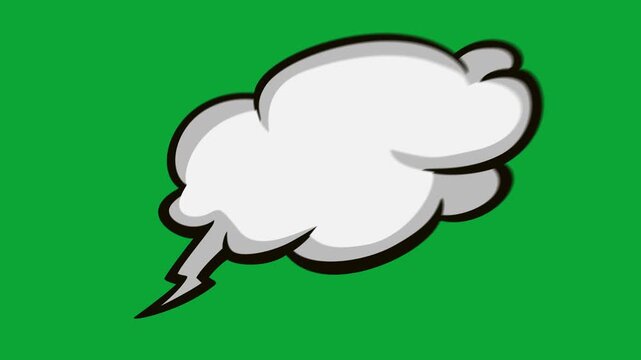2D Hand Drawn Fluffy Cloud Speech Bubble with Shadow Animation Overlay on Green Screen Background