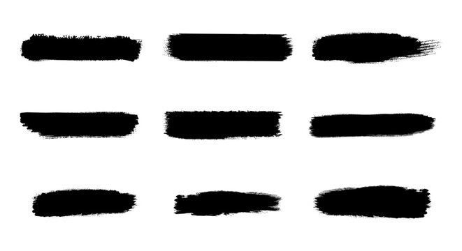 Black paint brush stroke lines vector set for censorship redacted bars and text strikethrough