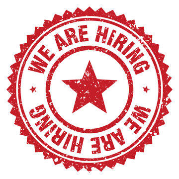 we are hiring red grunge round stamp. we are hiring stamp