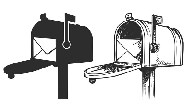 Mailbox Collection Vector Illustration Letter Postbox Mail Delivery Outline and Silhouette.