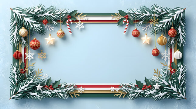 Festive christmas holiday background featuring a snowy landscape frame with a christmas tree snowfall and santa claus winter wonderland decorations design