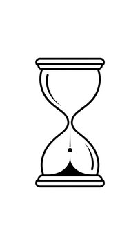 Minimalist hourglass icon line art illustration on white background with black and white time management passing time hourglass countdown deadline minimalist sandglass business illustration
