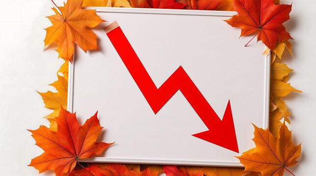 Downward trend graphic framed by autumn leaves