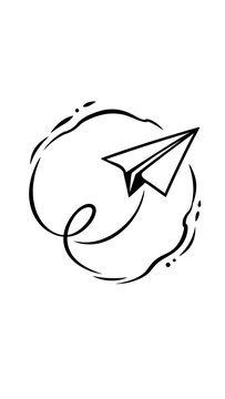 Paper airplane flying in a circular cloud line art style with cloud shape flying plane travel icon paper craft flight path simple drawing aviation art flying object minimalist icon doodle art