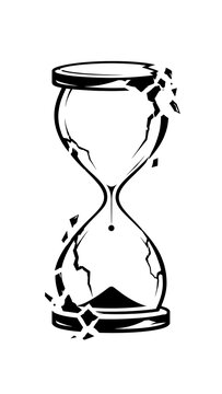Shattered hourglass icon representing broken time and life ending with shattered glass passing time sand timer time management fragile object time running abstract death time crisis time loss