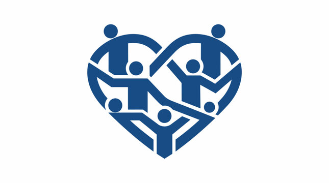 Blue human figures forming a heart shape of unity
