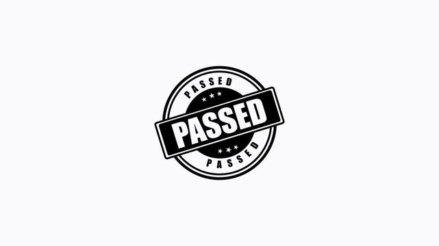 Passed rubber stamp icon animation isolated on white background for quality control and approval concepts