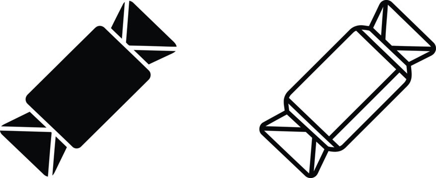 Minimalist candy icons in solid black and outline styles. Sweet wrapped chocolate vector set. Simple confectionery symbols for web design.