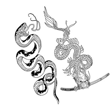 dragon snake tattoo vector illustration