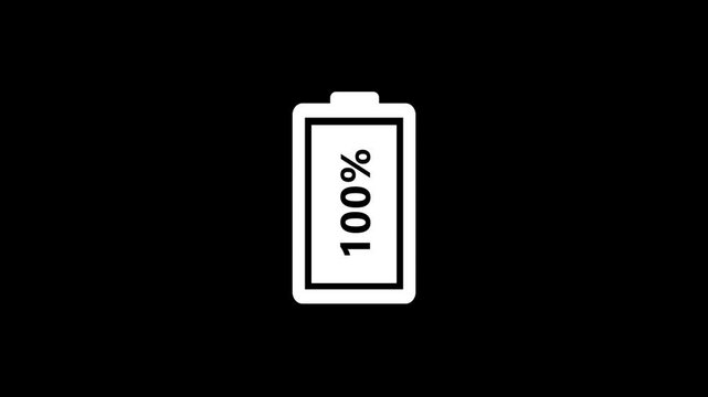 Animation illustrating battery charging on a digital display reaching 100%