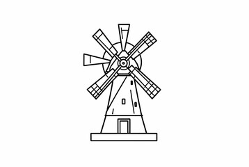 Obraz premium Vintage Windmill Line Art Icon Illustration.