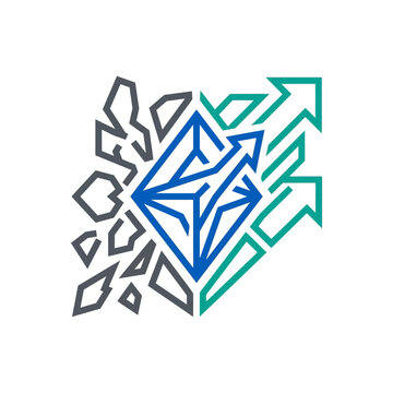 Abstract Geometric Crystal Icon with Growing Arrows for Innovation and Success
