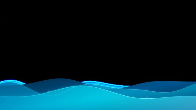 Blue stylized digital waves flowing on black background